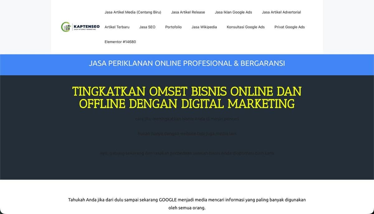 The live homepage of kaptenseo.com, captured 25 September 2026