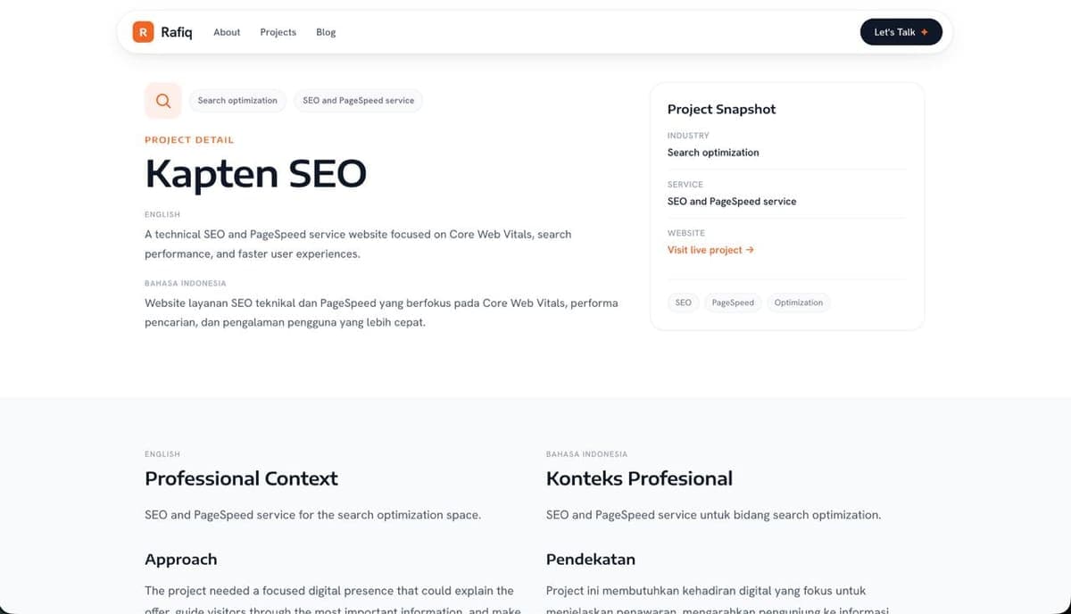 The portfolio page for the Kapten SEO project