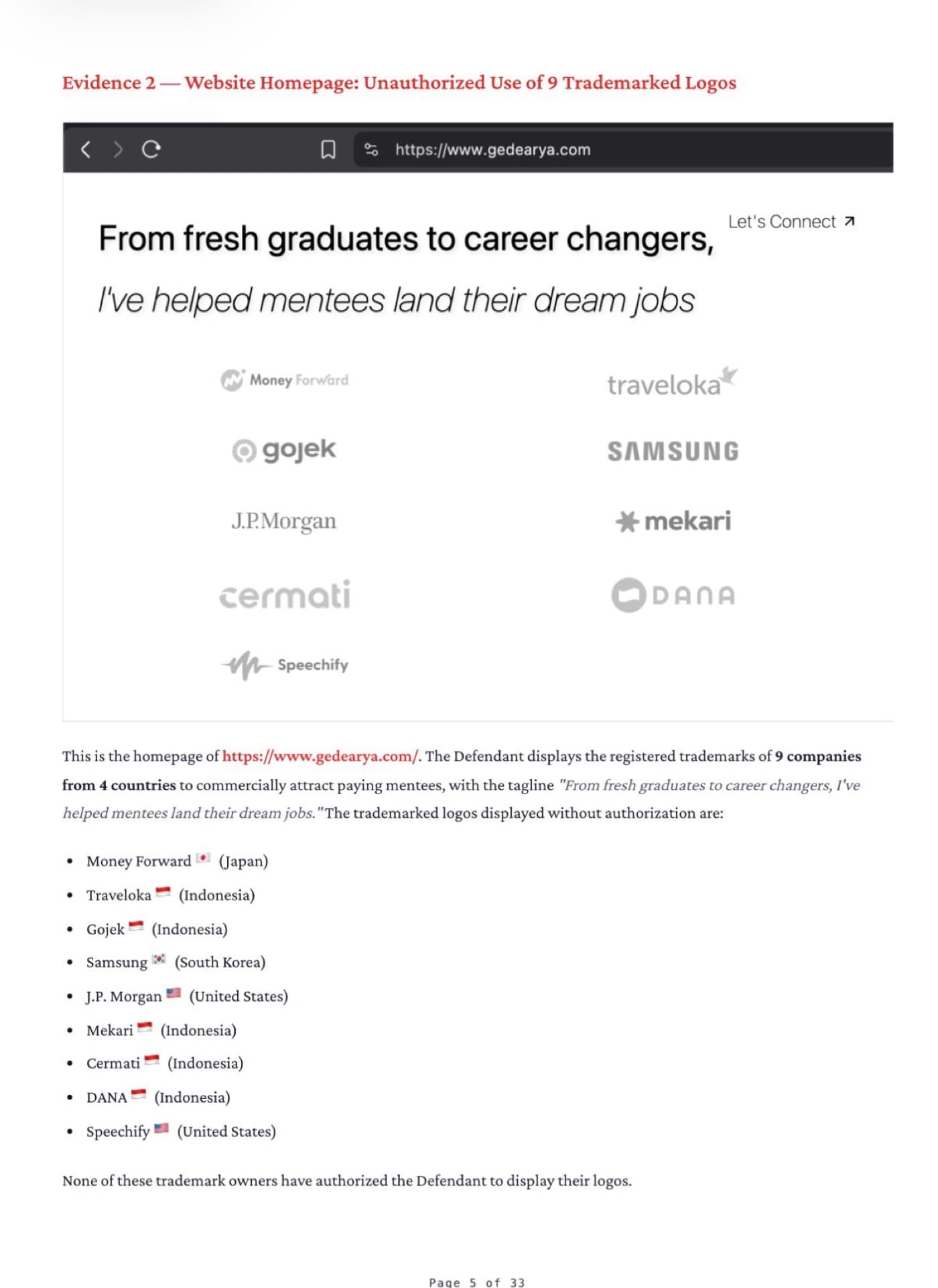 The homepage of gedearya.com with nine company logos under the headline "I've helped mentees land their dream jobs"