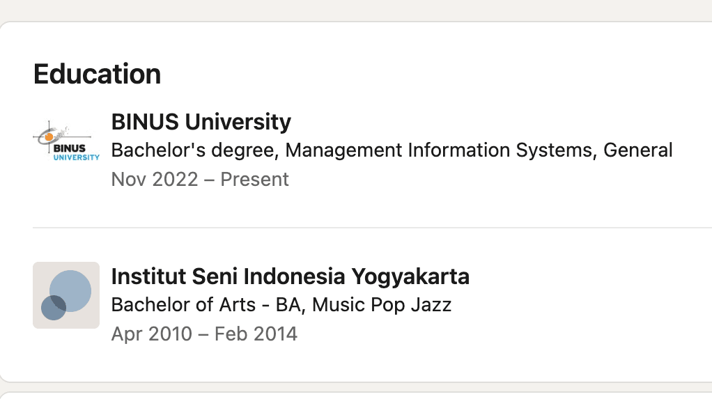 LinkedIn education entries