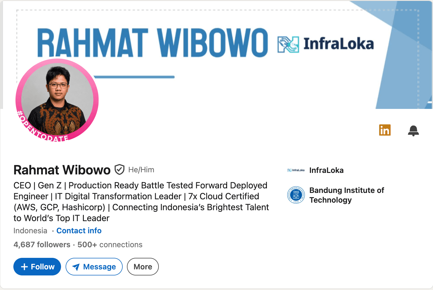 Public LinkedIn profile header of Rahmat Wibowo