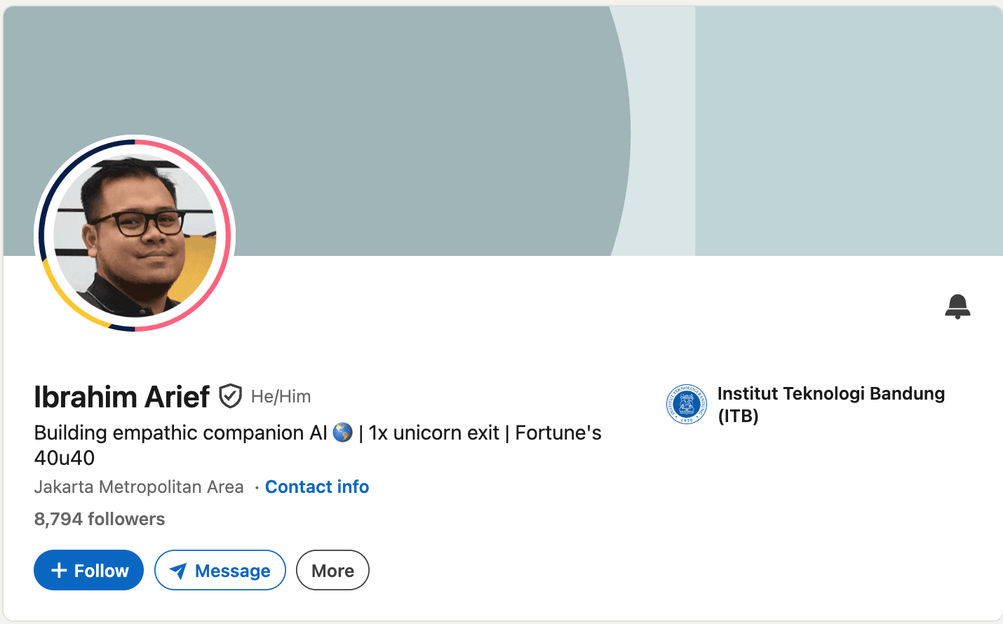 Public LinkedIn profile header of Ibrahim Arief