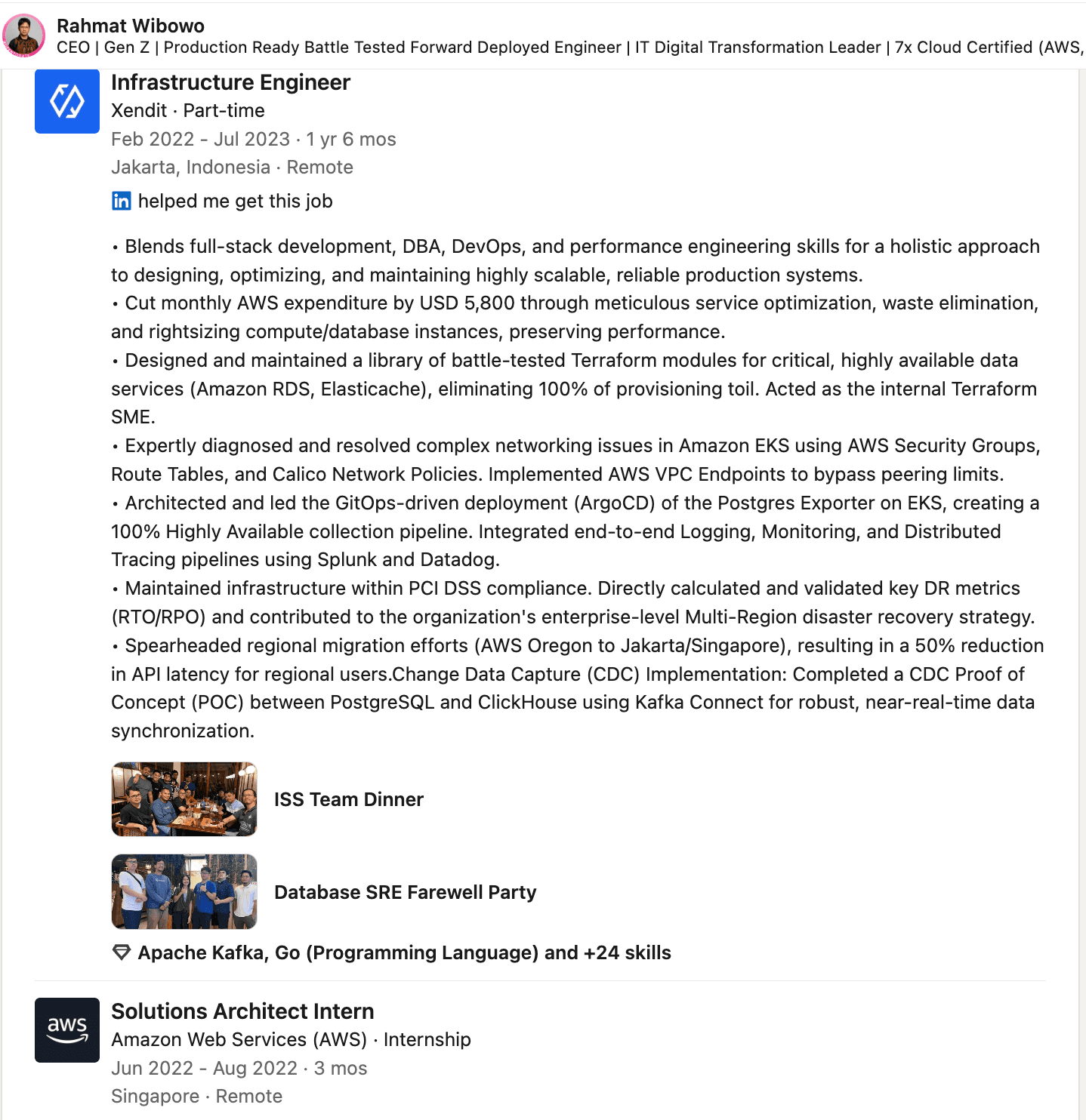 Xendit and AWS experience