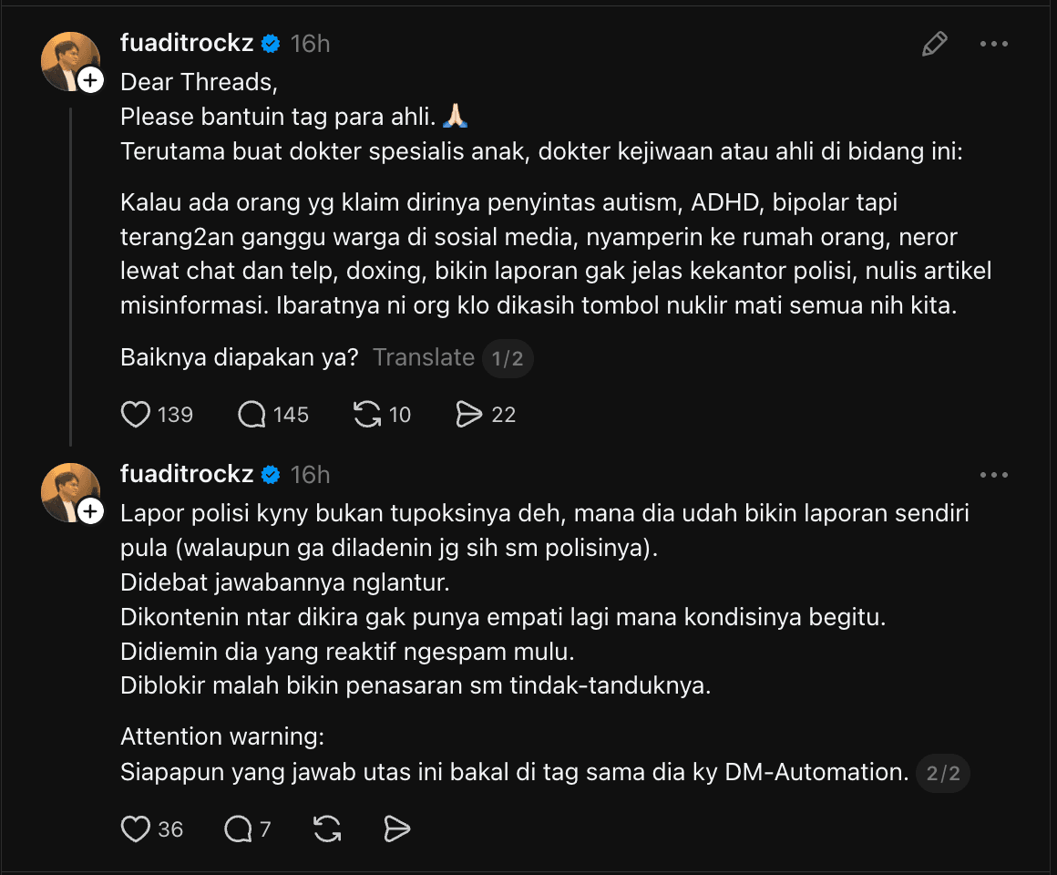 Thread by @fuaditrockz, two parts, around 13:00 on 12 October 2026