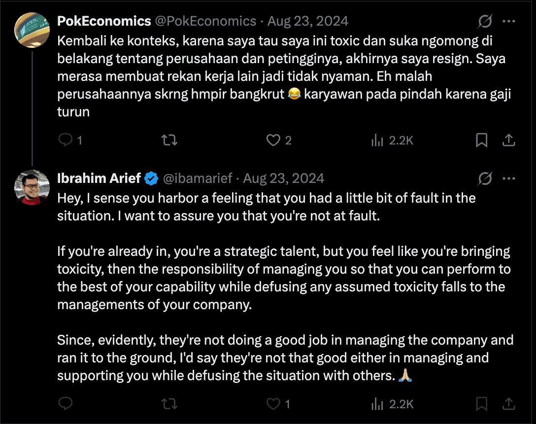 E12 screenshot: reply to a person who resigned