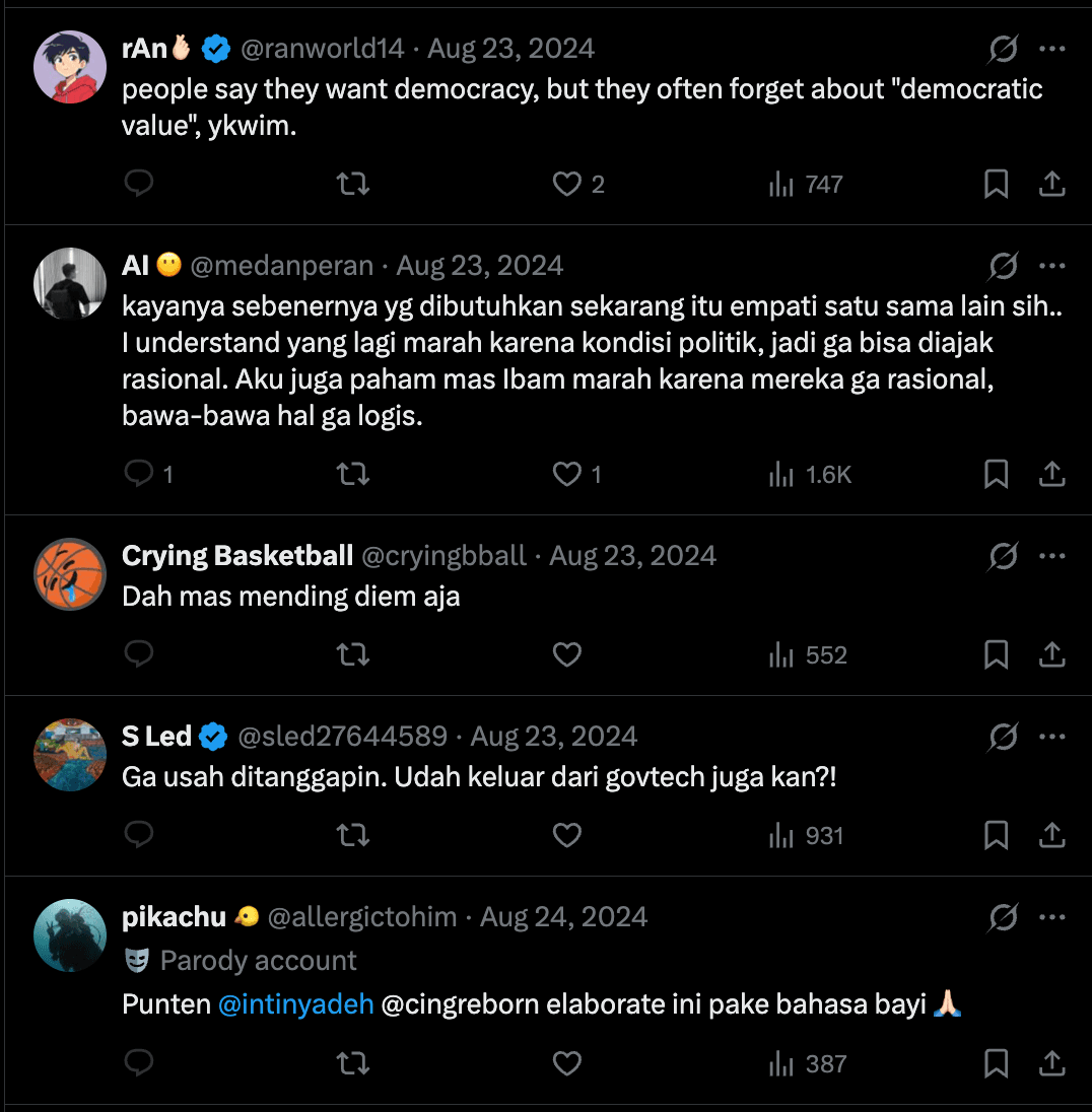 E19 screenshot: sympathetic replies and advice to stay quiet