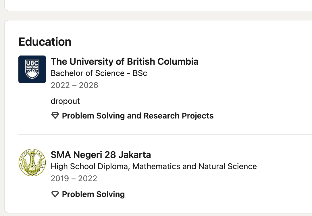 LinkedIn education entries, captured October 18, 2026