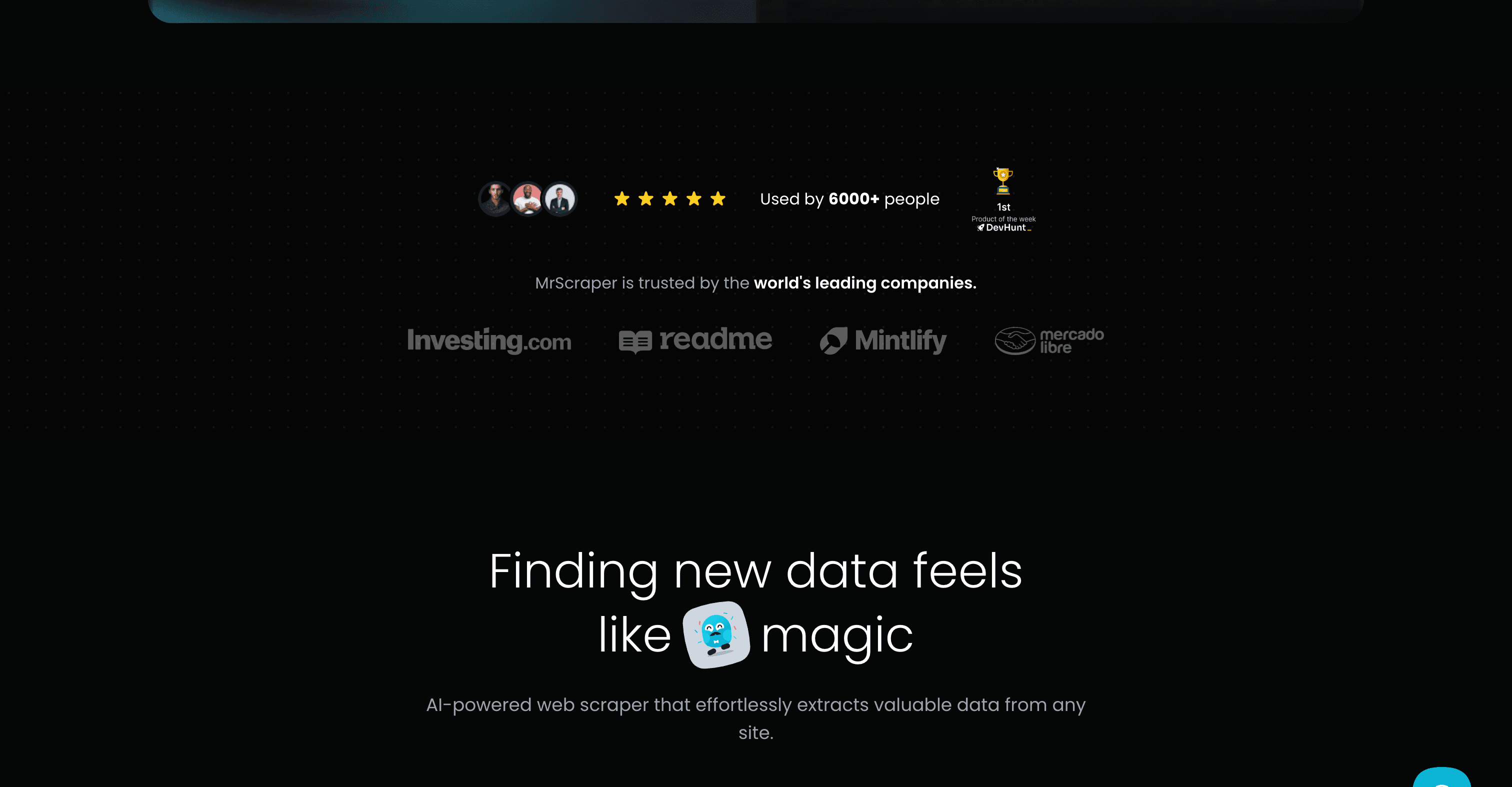 Evidence B-2: "MrScraper is trusted by the world's leading companies," placed beside other companies' logos