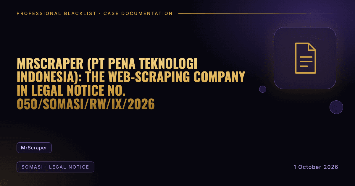 Header illustration: somasi · legal notice involving MrScraper