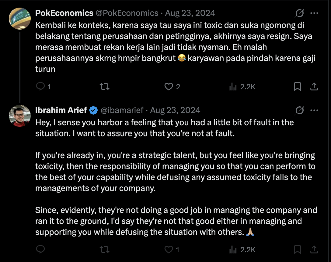 E12 screenshot: reply to a person who resigned