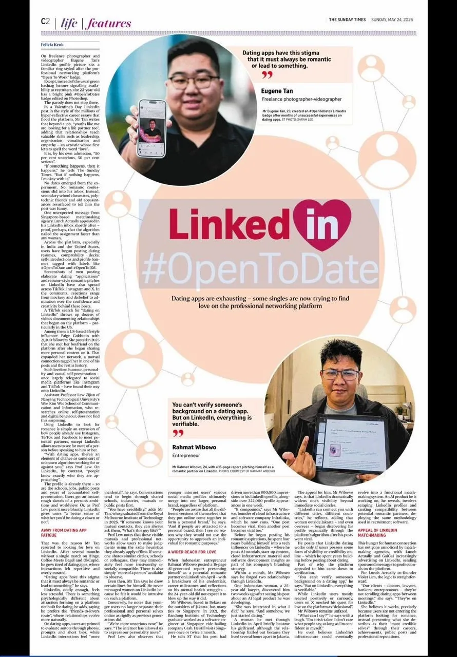 Page C2 of The Sunday Times (The Straits Times group), 24 May 2026, with the #OpenToDate feature